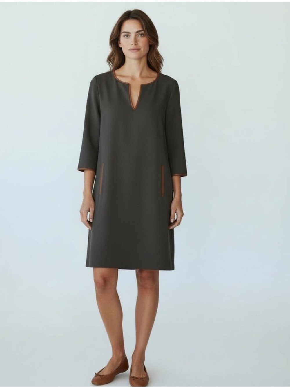 Comptoir Des Cotonniers Paris Wool Blend Dress Leather Trim size 38/6 US